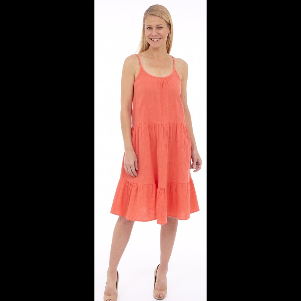 🌟 Tangerine Tiered Bubble Gauze Dress
